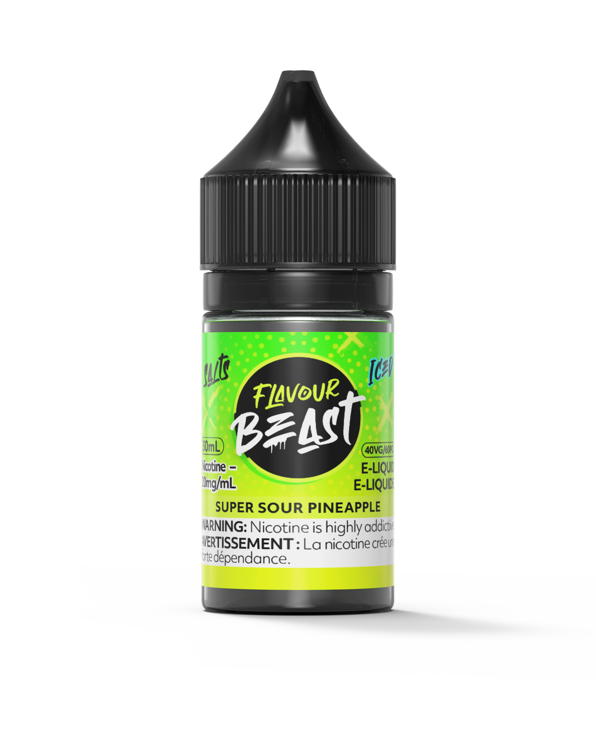 Flavour Beast E-Liquid - Super Sour Pineapple 3mg 30mL bottle, showcasing its tangy pineapple flavor with a sour, icy twist.