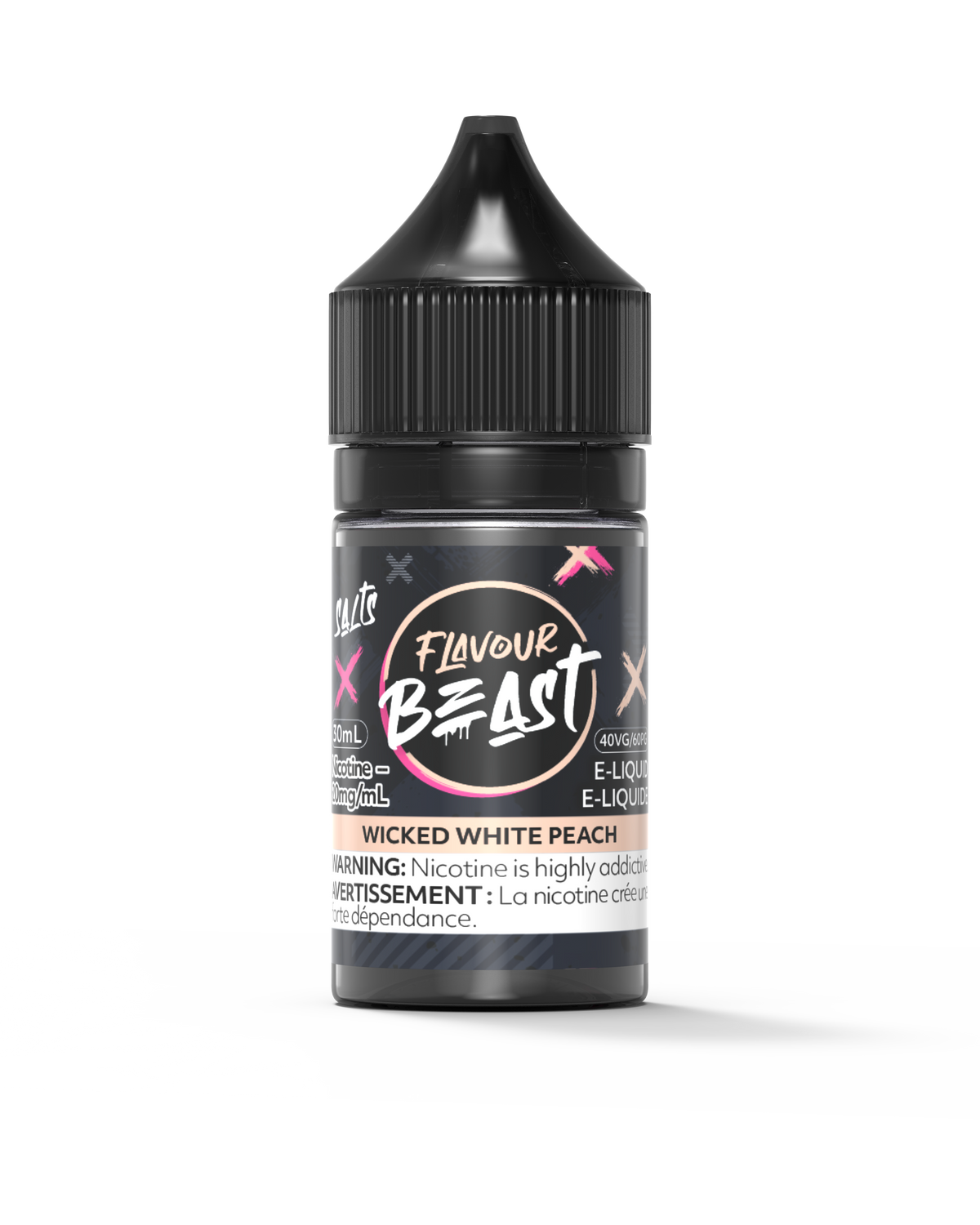 Flavour Beast E-Liquid - Wicked White Peach 3mg 30mL bottle, showcasing its juicy white peach flavor with delicate notes.