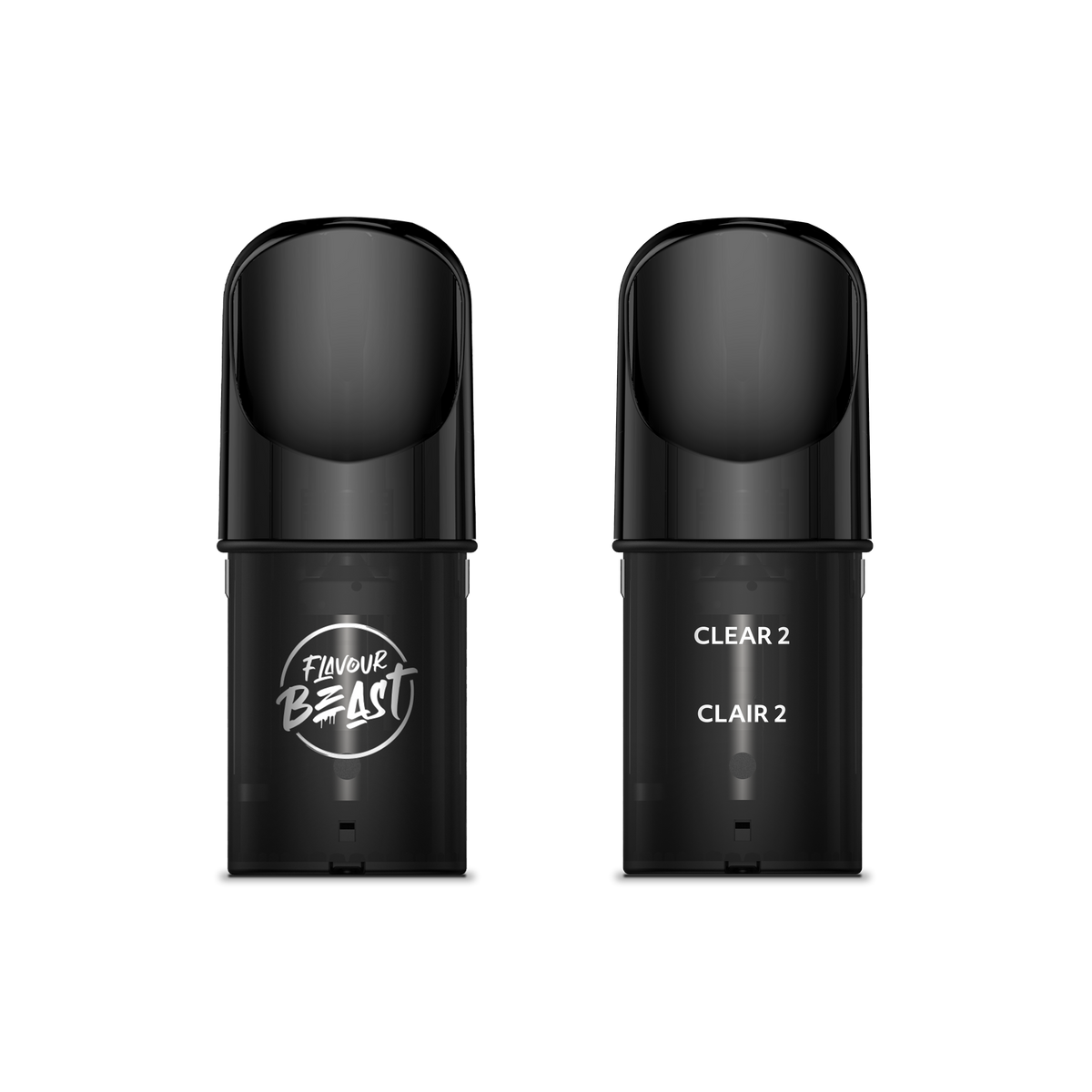 Flavour Beast Pod Pack - Clear 2 3-pack up close, showcasing sleek design and flavor-free vapor option.