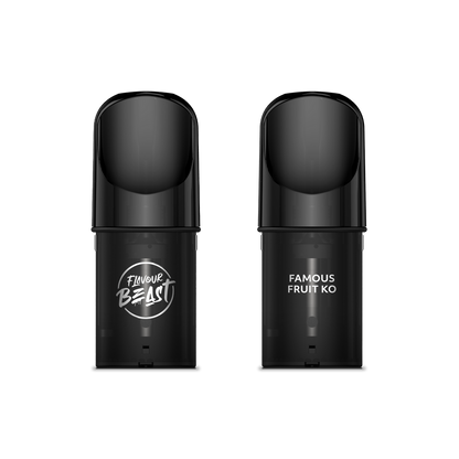 Flavour Beast Pod Pack - Famous Fruit KO Iced 3-pack up close, showcasing sleek design and bold fruit flavor.