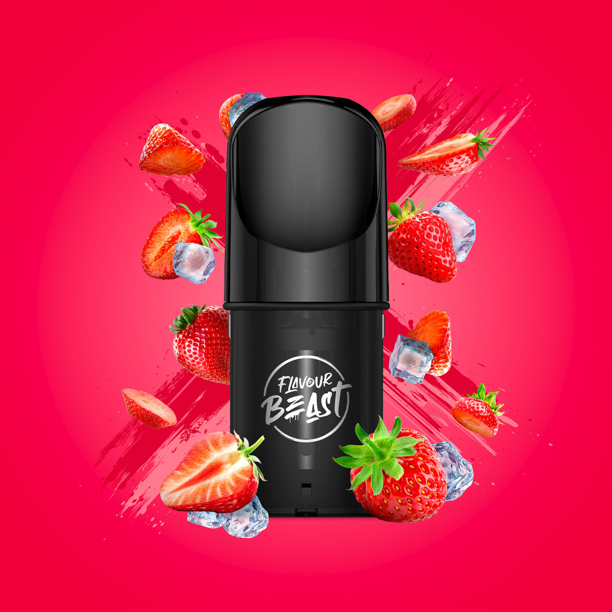 Flavour Beast Pod Pack - Sic Strawberry Iced 3-pack up close, showcasing sleek design and sweet strawberry flavor.