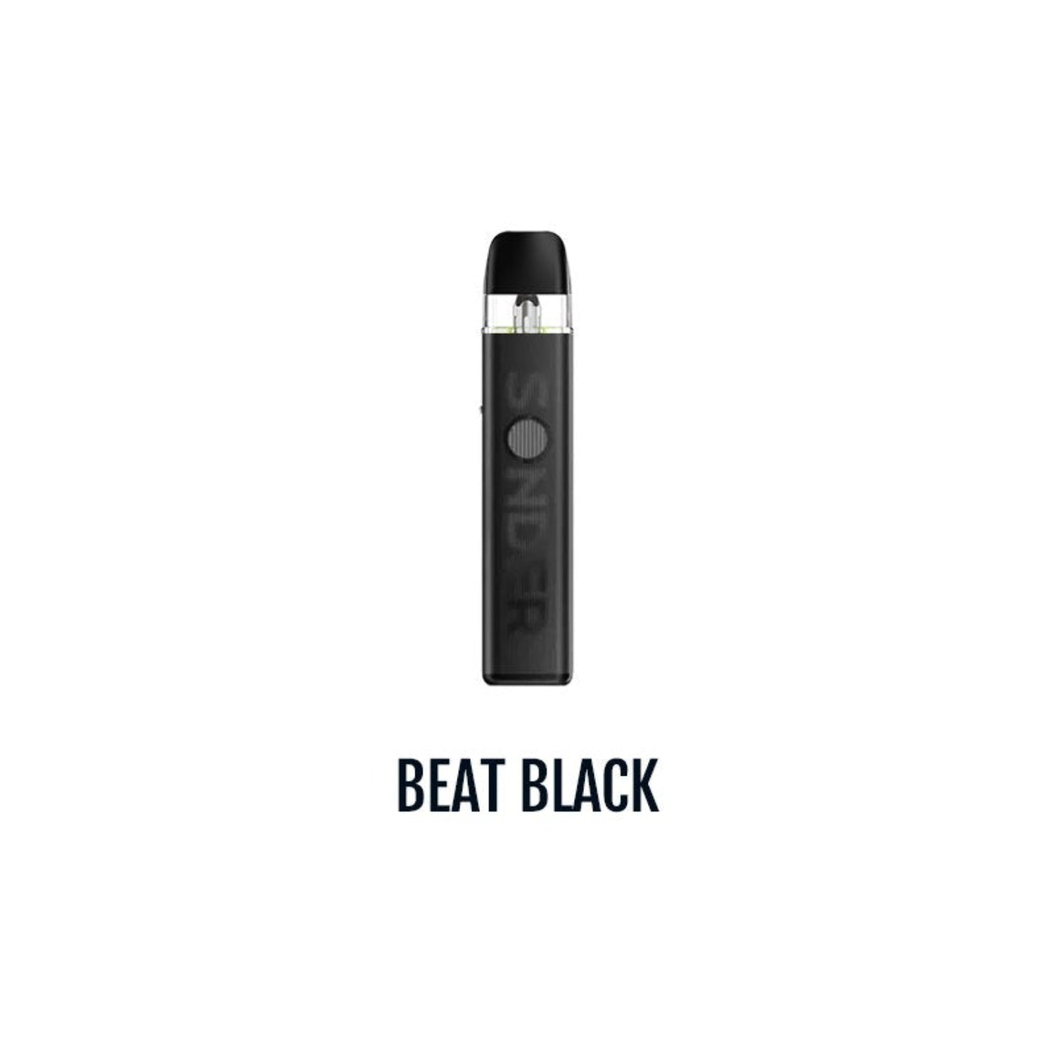 GeekVape Sonder Q 3 vape device shown upright on a plain white background, with the text 'BEAT BLACK' underneath. The device is predominantly black with a small clear window near the top and a circular button on the front.