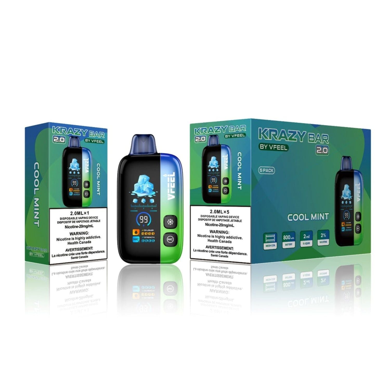 Krazy Bar 2.0 Disposable By Vfeel Cool Mint