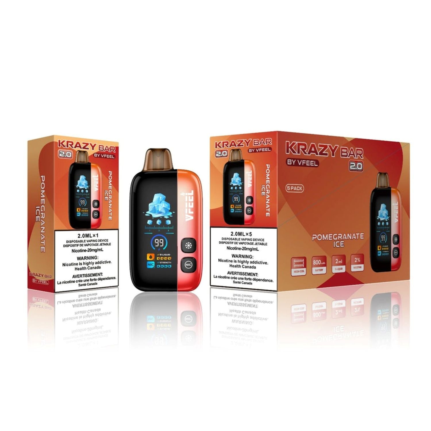 Krazy Bar 2.0 Disposable By Vfeel Pomegranate Ice