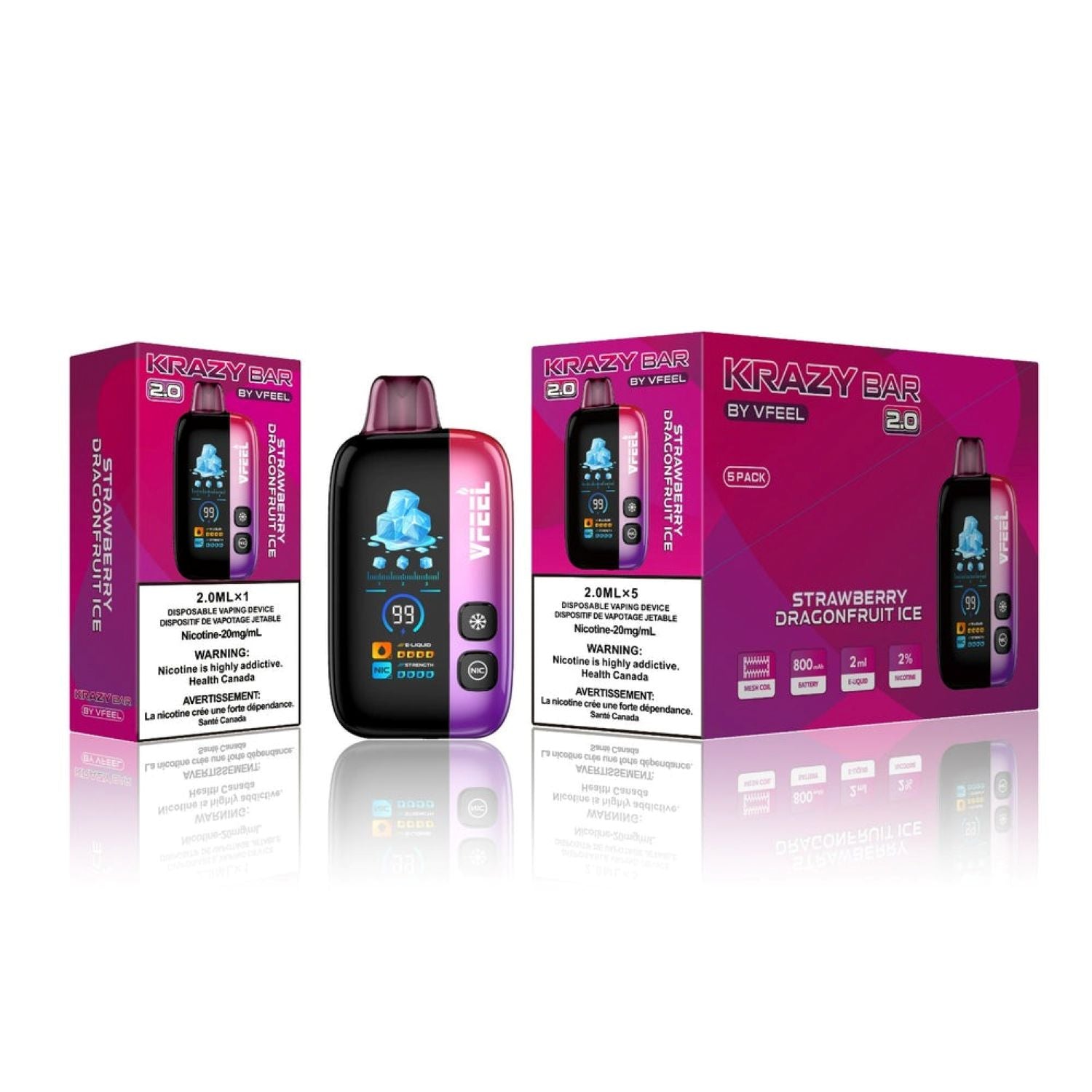 Krazy Bar 2.0 Disposable By Vfeel Strawberry Dragon Fruit Ice