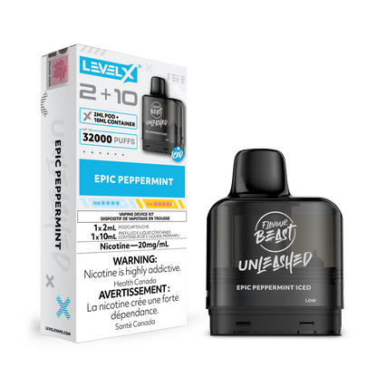 Level X G2 Epic Perrpermint Iced Vape Pod and packaging with 'Flavour Beast' branding on a white background
