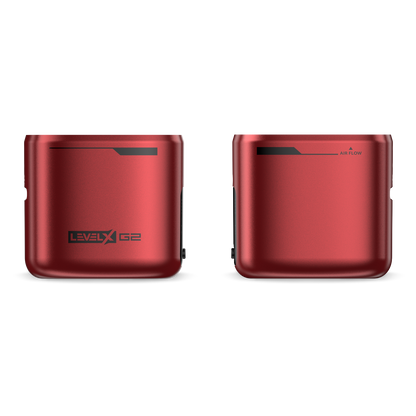 Crimson red device Front and Back with 'LEVEL X G2' branding on a white background