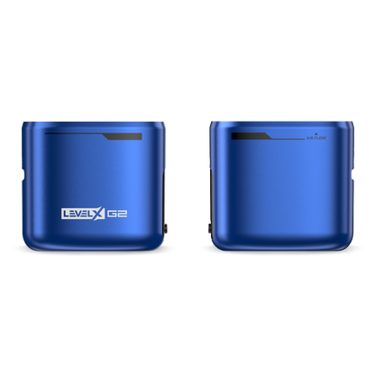 Electric blue Level X G2 device front and back on a white background