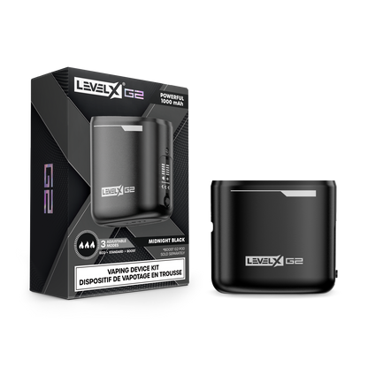 Level X G2 vaping device kit with packaging on a white background