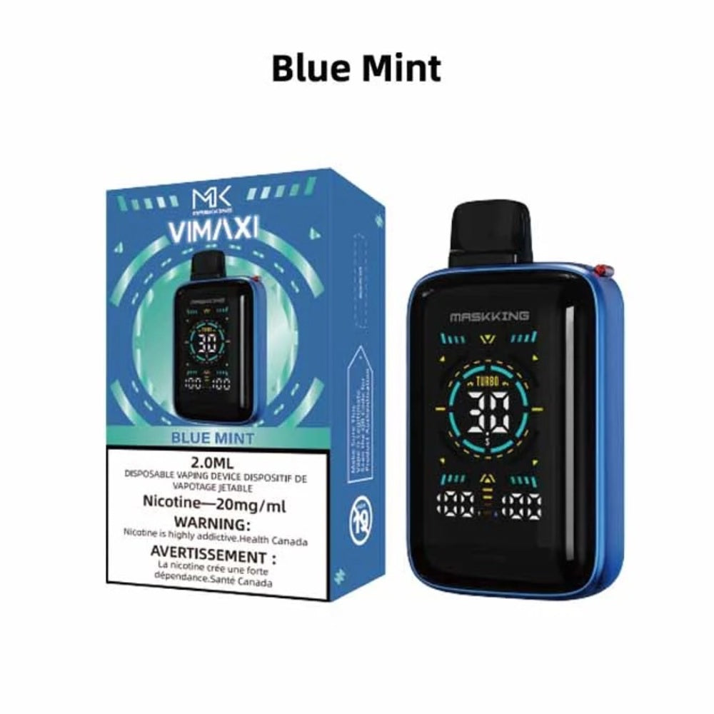 Maskking Vimaxi Disposable - Blue Mint 20mg 2ml up close, showcasing sleek design and refreshing mint flavor.