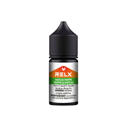 Matcha Frappe RELX Nic Salt E-Liquid 20mg 30mL bottle, showcasing creamy matcha green tea flavor with a cool finish.