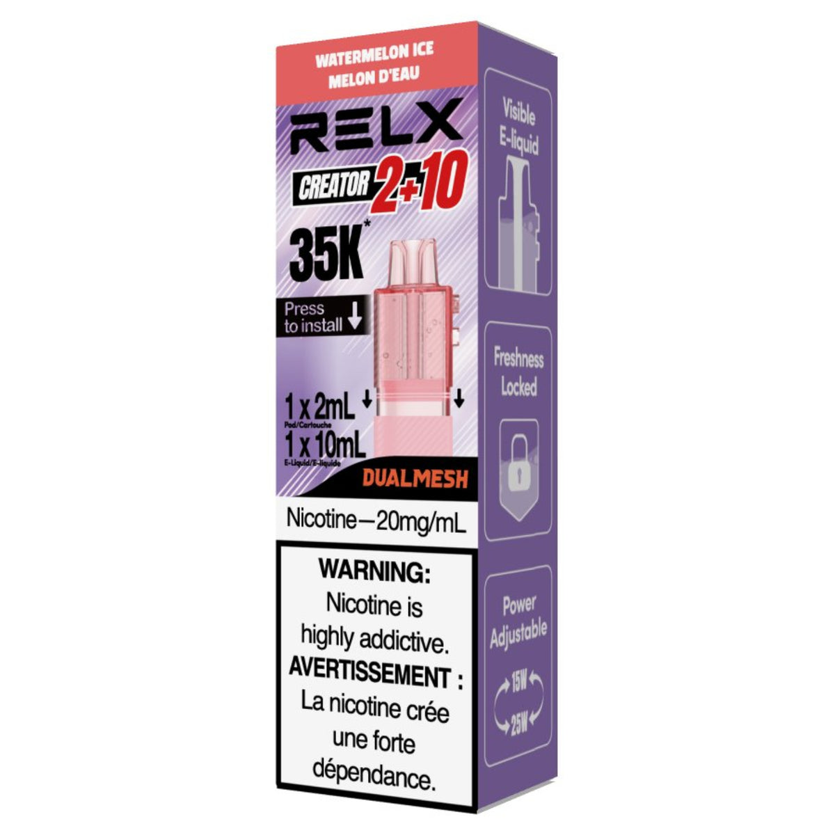 Relx Creator Watermelon Ice Disposable Pod 2ml + 10ml packaging on a white background