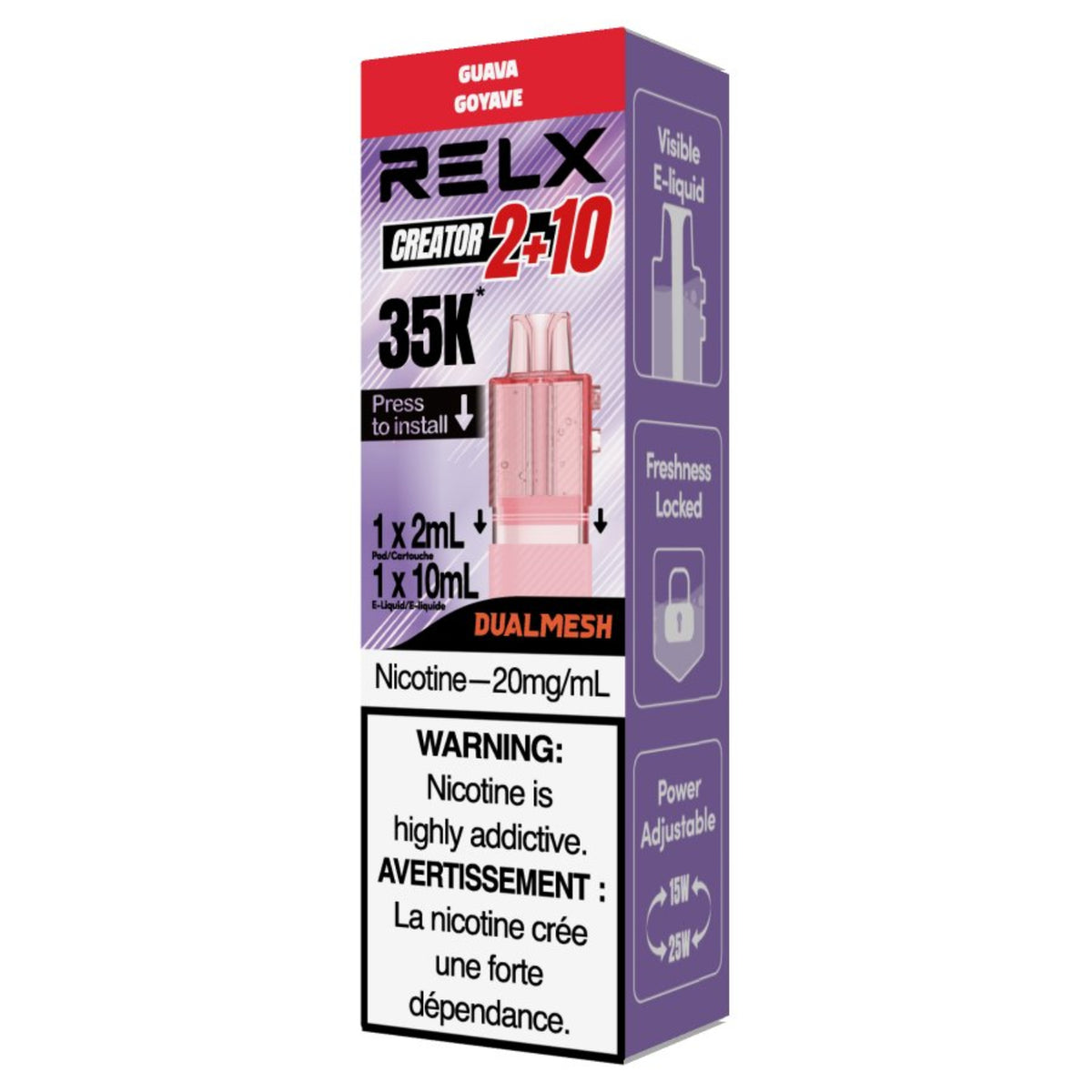 Relx Creator Guava Disposable Pod 2ml + 10ml on a white Background
