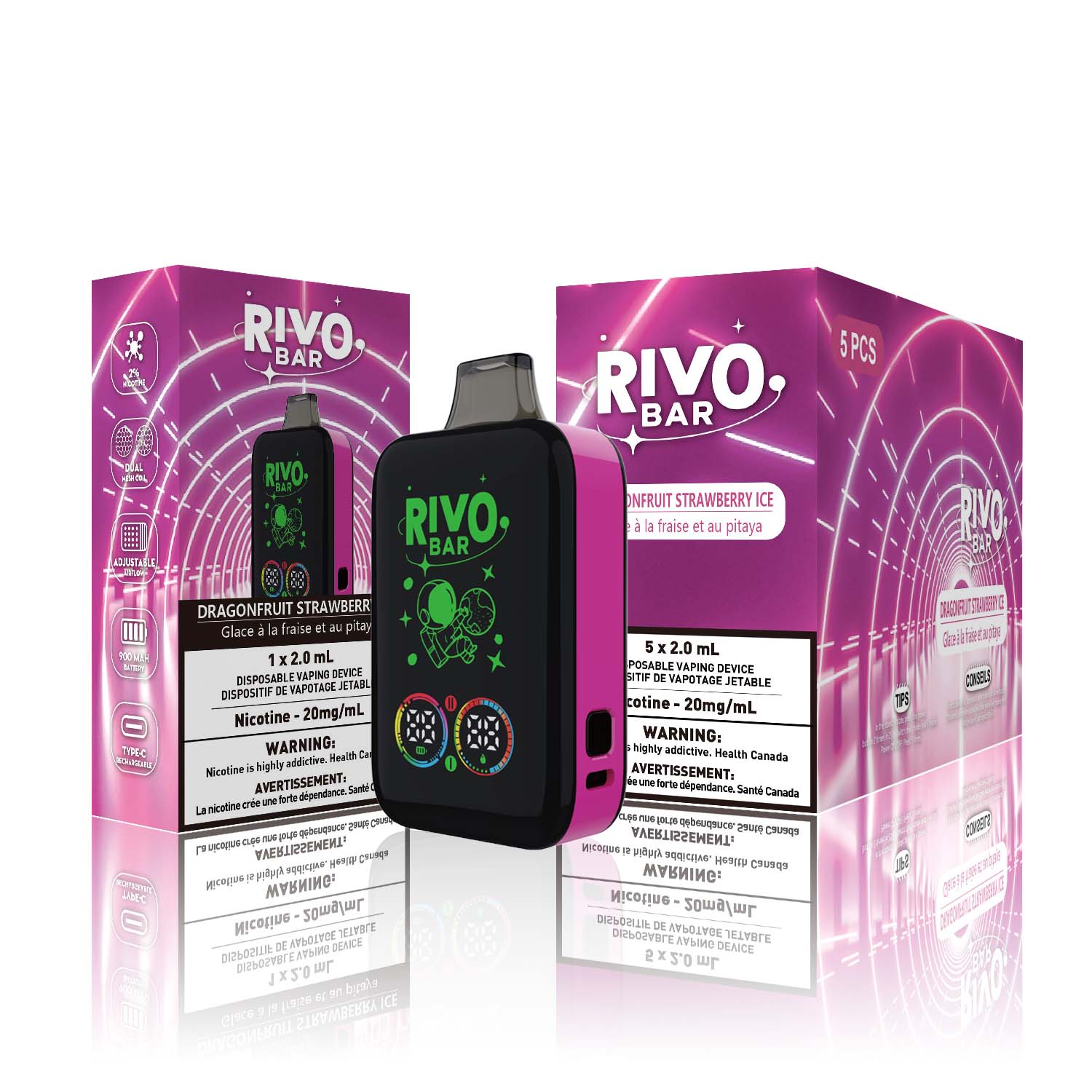 Rivo Bar Dragon Fruit Strawberry  Ice Disposable