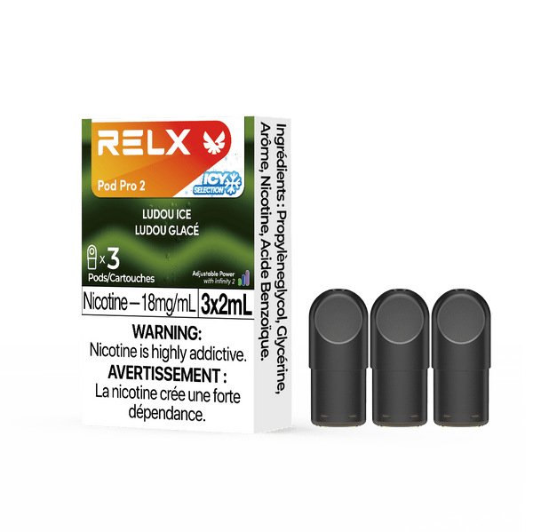 RELX POD PRO 2 Ludou Ice pods in a close-up, showcasing sleek design and mung bean ice cream-inspired flavor.