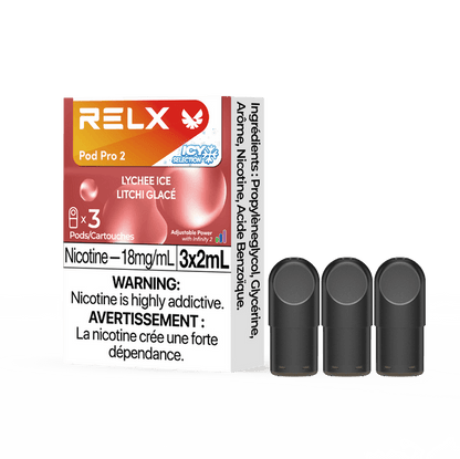 RELX POD PRO 2 Lychee Ice pods in a close-up, showcasing sleek design and exotic rose and lychee flavor notes.