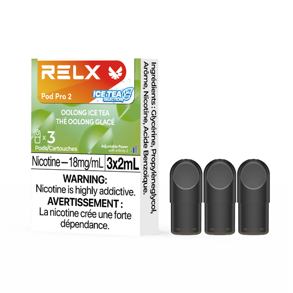 RELX POD PRO 2 Oolong Ice Tea pods in a close-up, highlighting sleek design and refined oolong tea flavor.