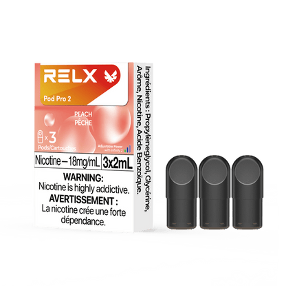 RELX POD PRO 2 Peach pods in a close-up, showcasing sleek design and the rich, juicy flavor of peaches.