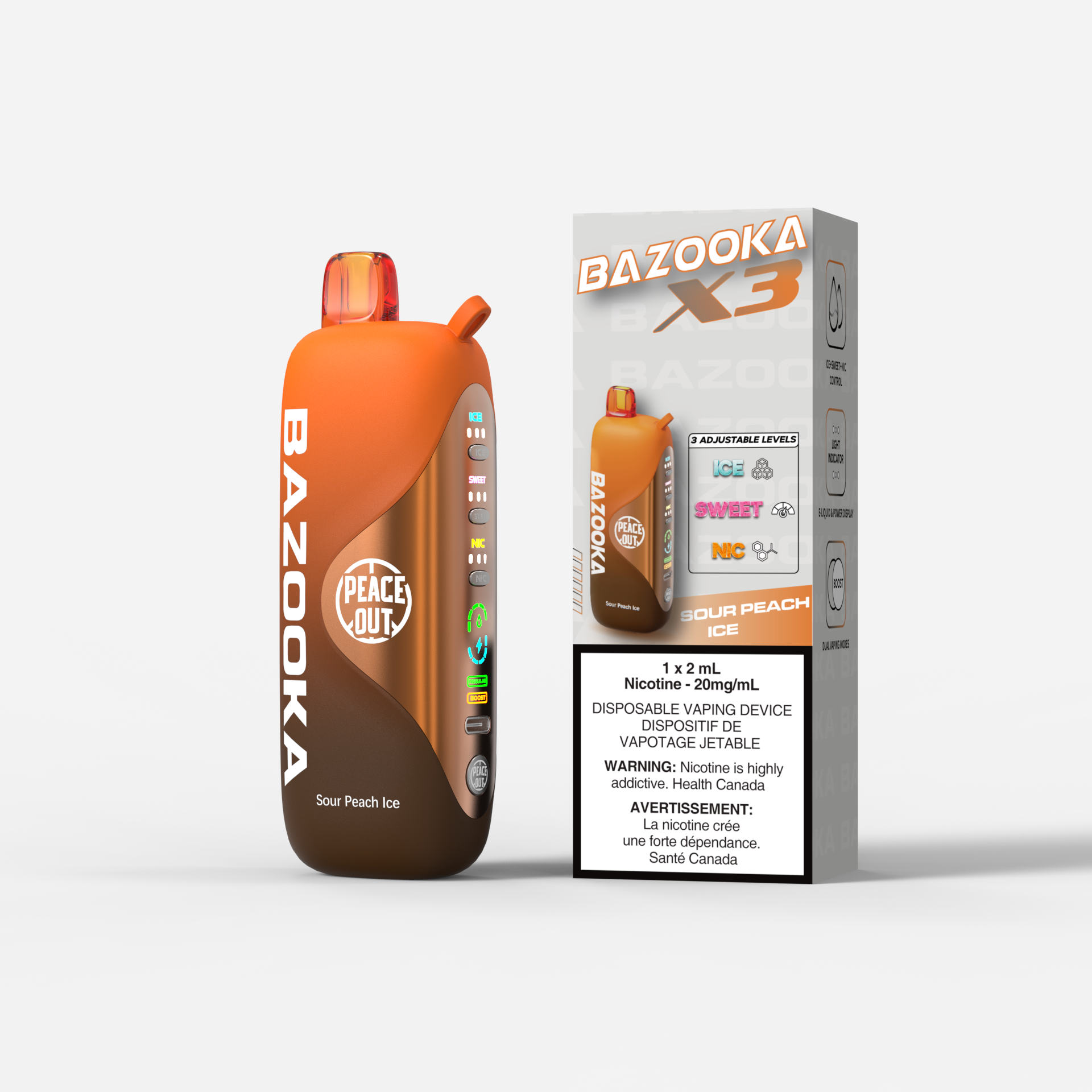 Bazooka X3 Disposable Sour Peach Ice 20mg 2ml