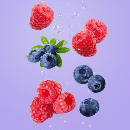 Sour Blue Razz RELX Nic Salt E-Liquid 20mg 30mL displayed with vibrant berry visuals, emphasizing its bold, sour flavor.