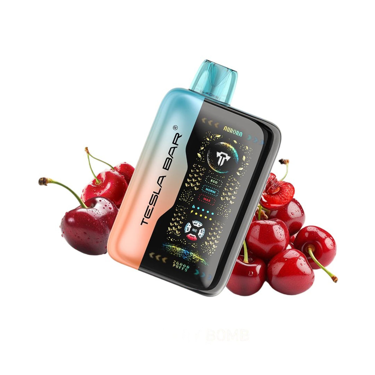 Tesla Bar XT-26000 Cherry Bomb Disposable Vape Device On A White Background