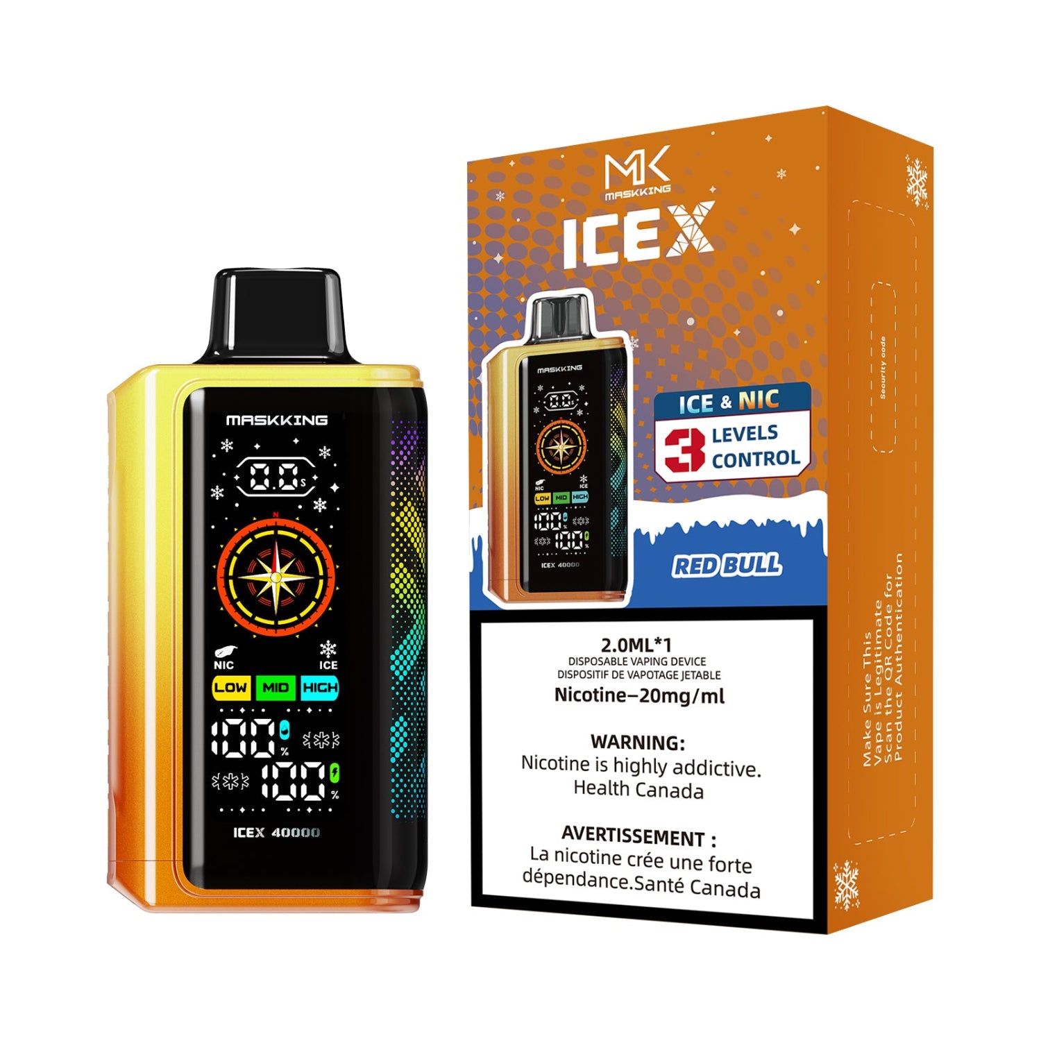 Maskking ICEX Turbo Classic ( Red Bull ) Disposable vape device and packaging on a white background