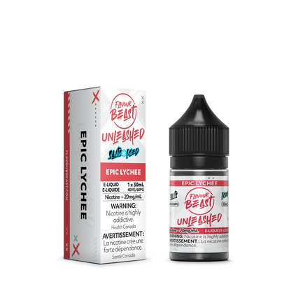 Flavour Beast Unleashed Epic Lychee with fresh lychee fruit, highlighting its exotic, sweet, and floral taste.