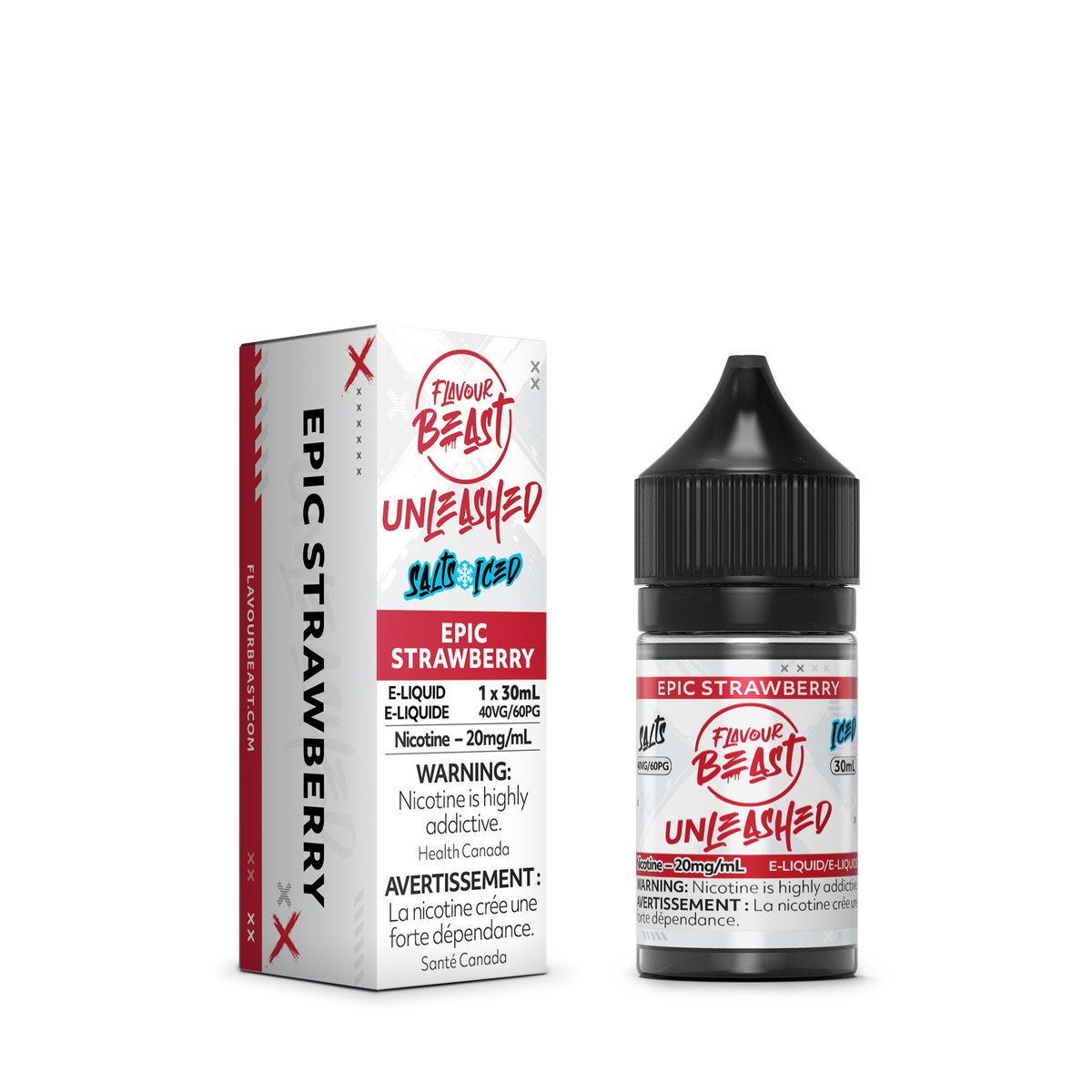 Flavour Beast Unleashed Epic Strawberry with fresh strawberries, highlighting its vibrant and refreshing fruity taste.