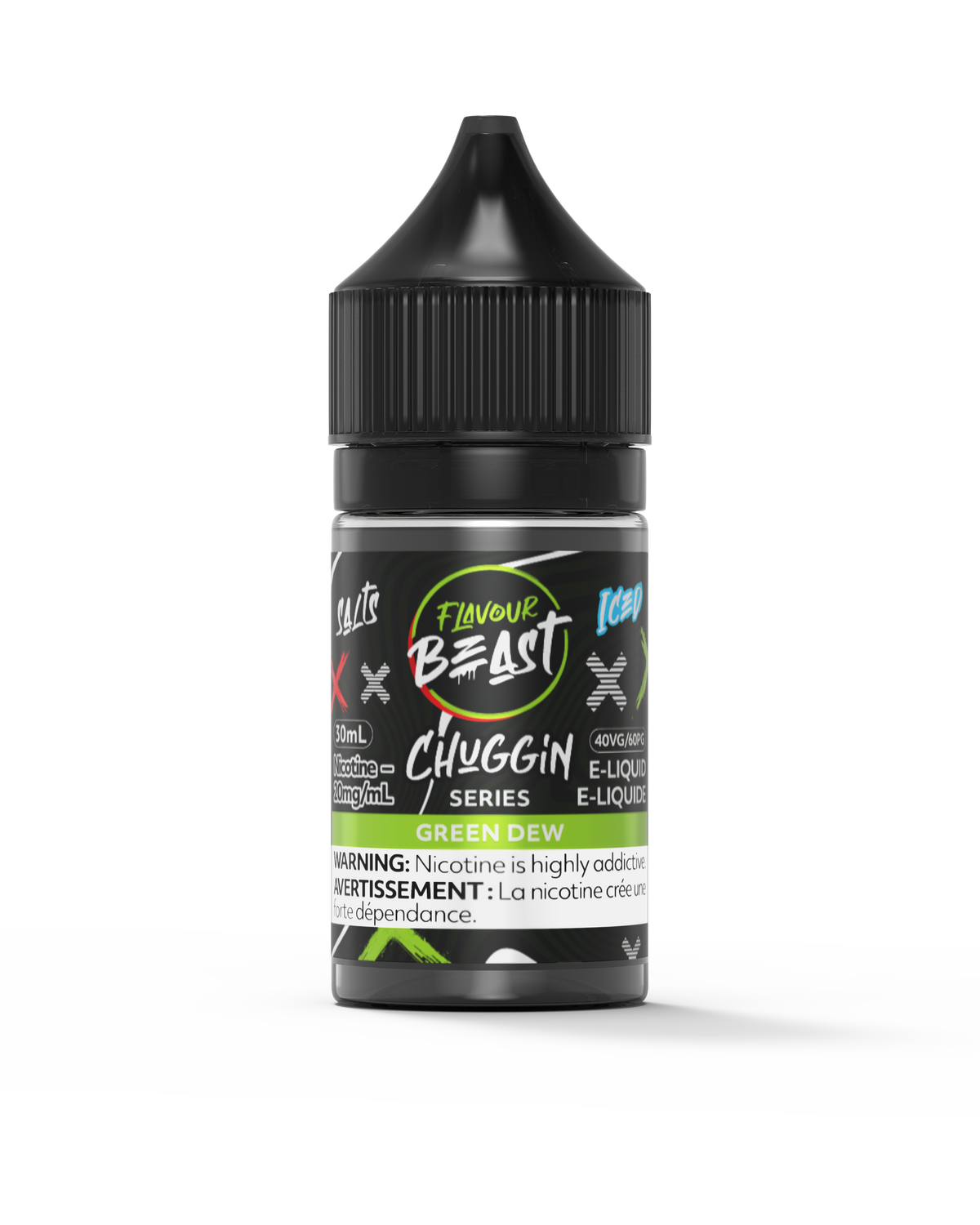 Flavour Beast Chuggin - Green Dew 3mg 30mL bottle, showcasing its zesty lemon-lime soda flavor.