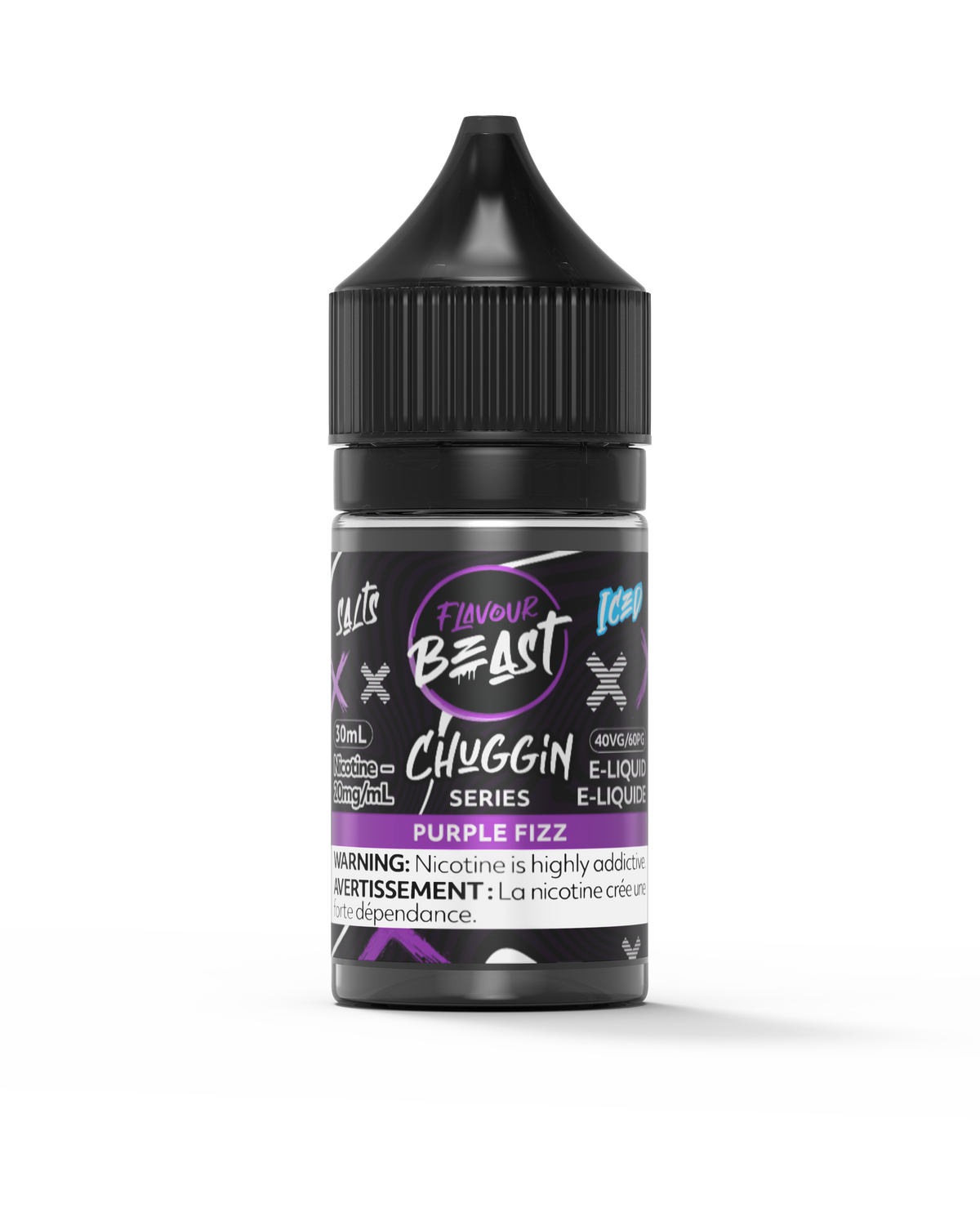 Flavour Beast Chuggin - Purple Fizz 3mg 30mL bottle, showcasing its bold and fizzy grape soda flavor.