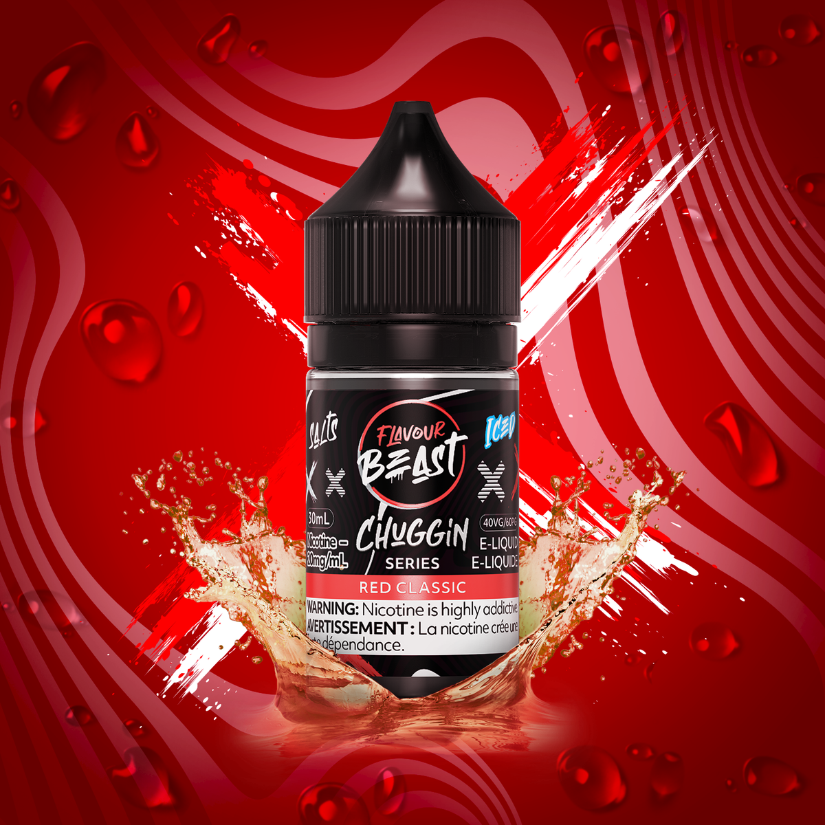 Flavour Beast Chuggin Red Classic 3mg 30mL displayed against a vintage soda shop background, emphasizing its classic and fizzy profile.