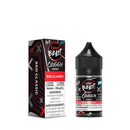 Flavour Beast Chuggin Red Classic placed with cola bottles and ice, highlighting its rich and refreshing soda taste.