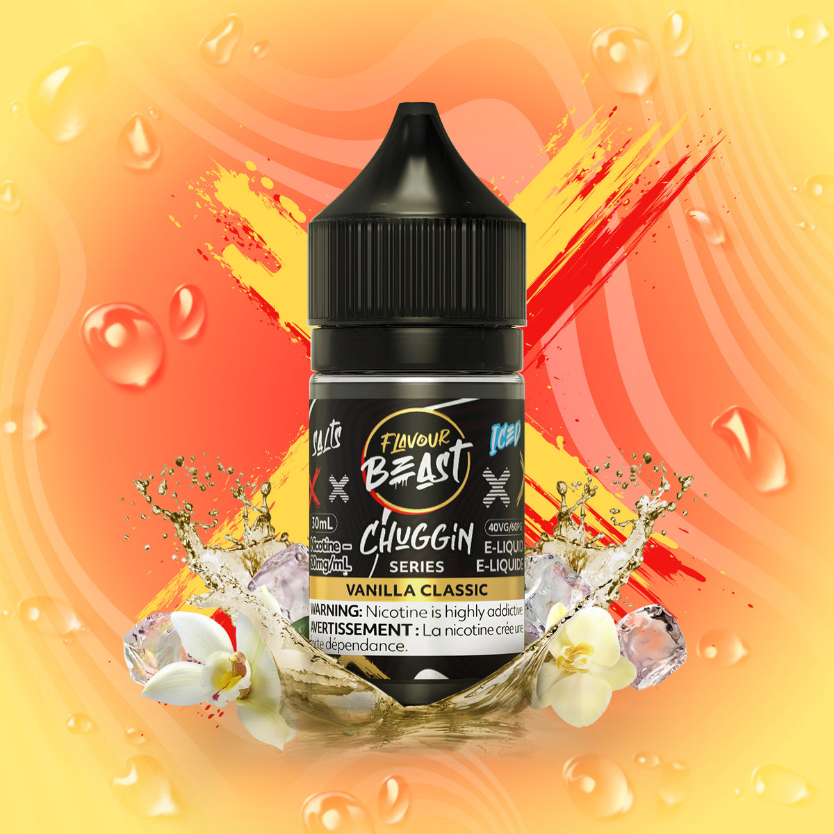 Flavour Beast Chuggin Vanilla Classic 3mg 30mL displayed against a warm and elegant background, emphasizing its rich and smooth profile.