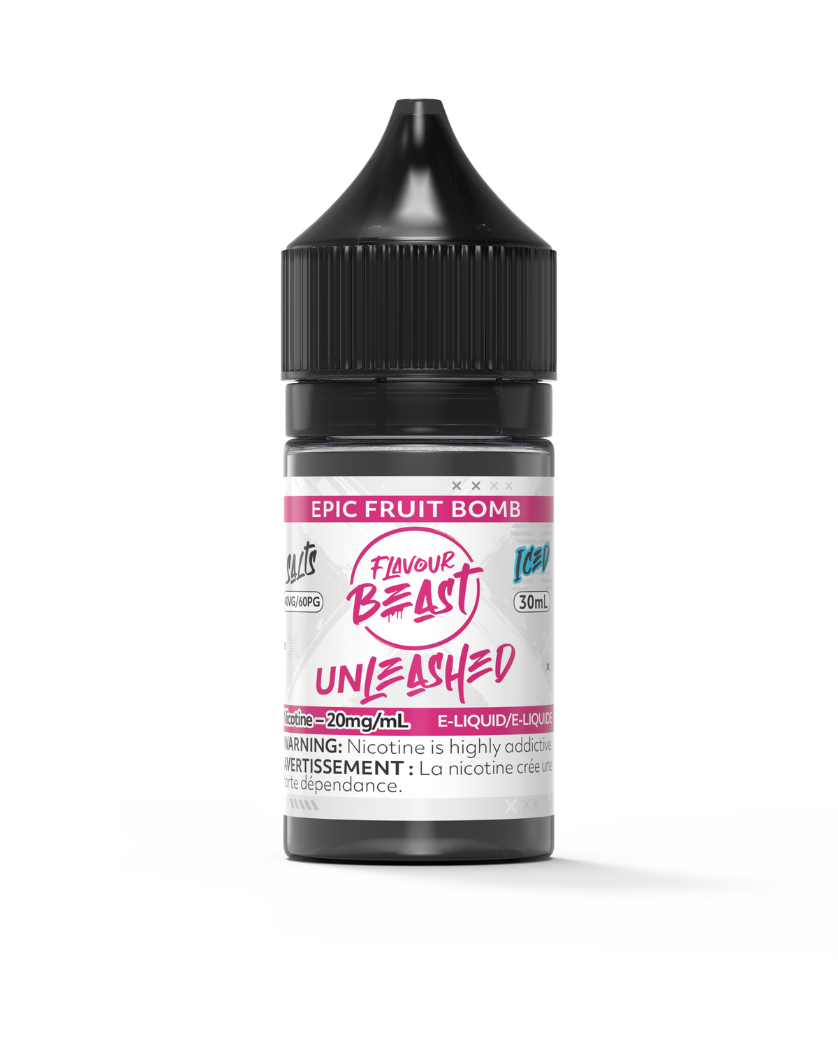 Flavour Beast Unleashed - Epic Fruit Bomb 3mg 30mL bottle, showcasing its vibrant mix of apple, grape, watermelon, strawberry, lemon, and orange flavors.