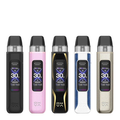 Five Oxva Xlim Pro 3 vaping devices in different colors on a white background