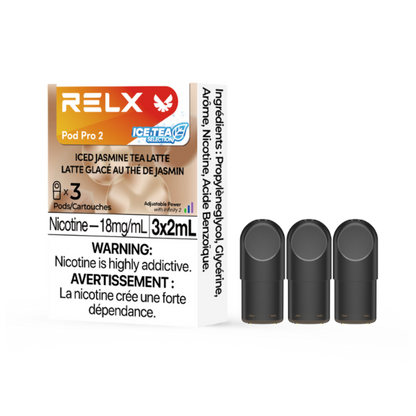 RELX Pod Pro 2 packaging with three black pods on a white background