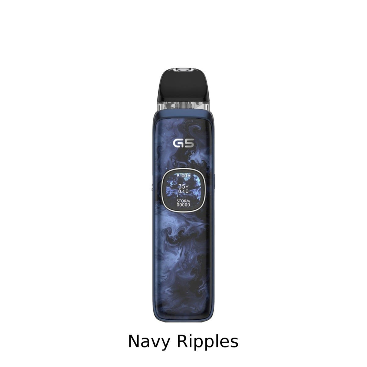 A Uwell Caliburn G5 vape device in the Navy Ripples colorway, featuring a dark blue and black marbled pattern, shown against a plain white background with the text 'Navy Ripples' underneath.