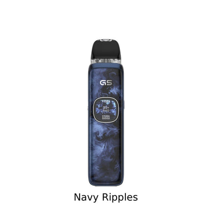A Uwell Caliburn G5 vape device in the Navy Ripples colorway, featuring a dark blue and black marbled pattern, shown against a plain white background with the text 'Navy Ripples' underneath.